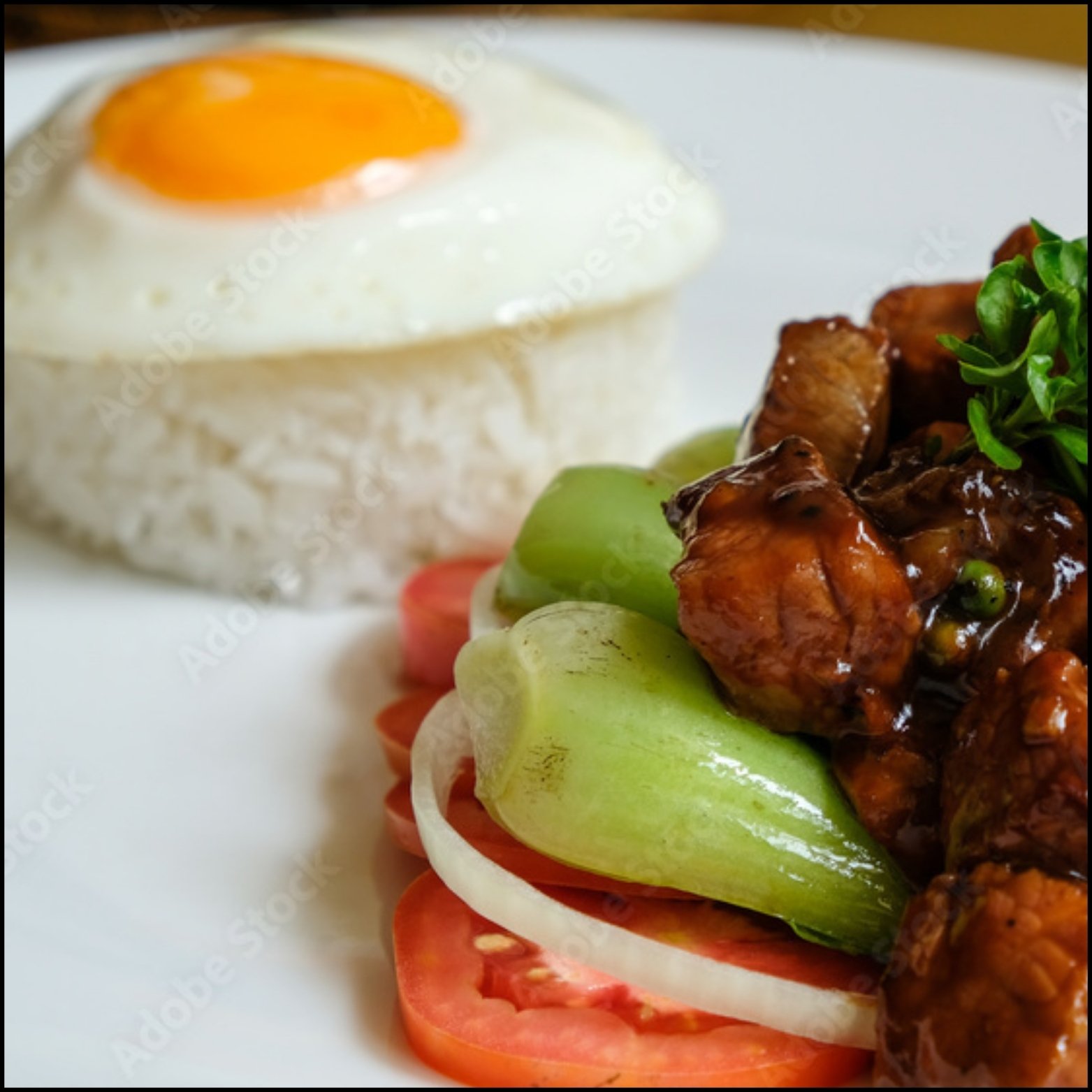 STIR FRIED BEEF LOK LAK WITH EGG QUAIL